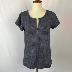J. Crew Navy Blue and White Short Sleeve V-Neck Tee - Size Small